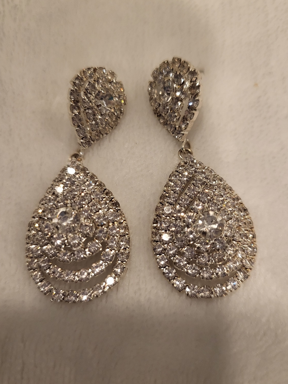 Crystal Teardrop Dangle Earrings - Silver Tone